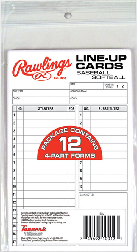 Rawlings Line Up Cards Refill (12 cards) - Deportes Salvador Colom