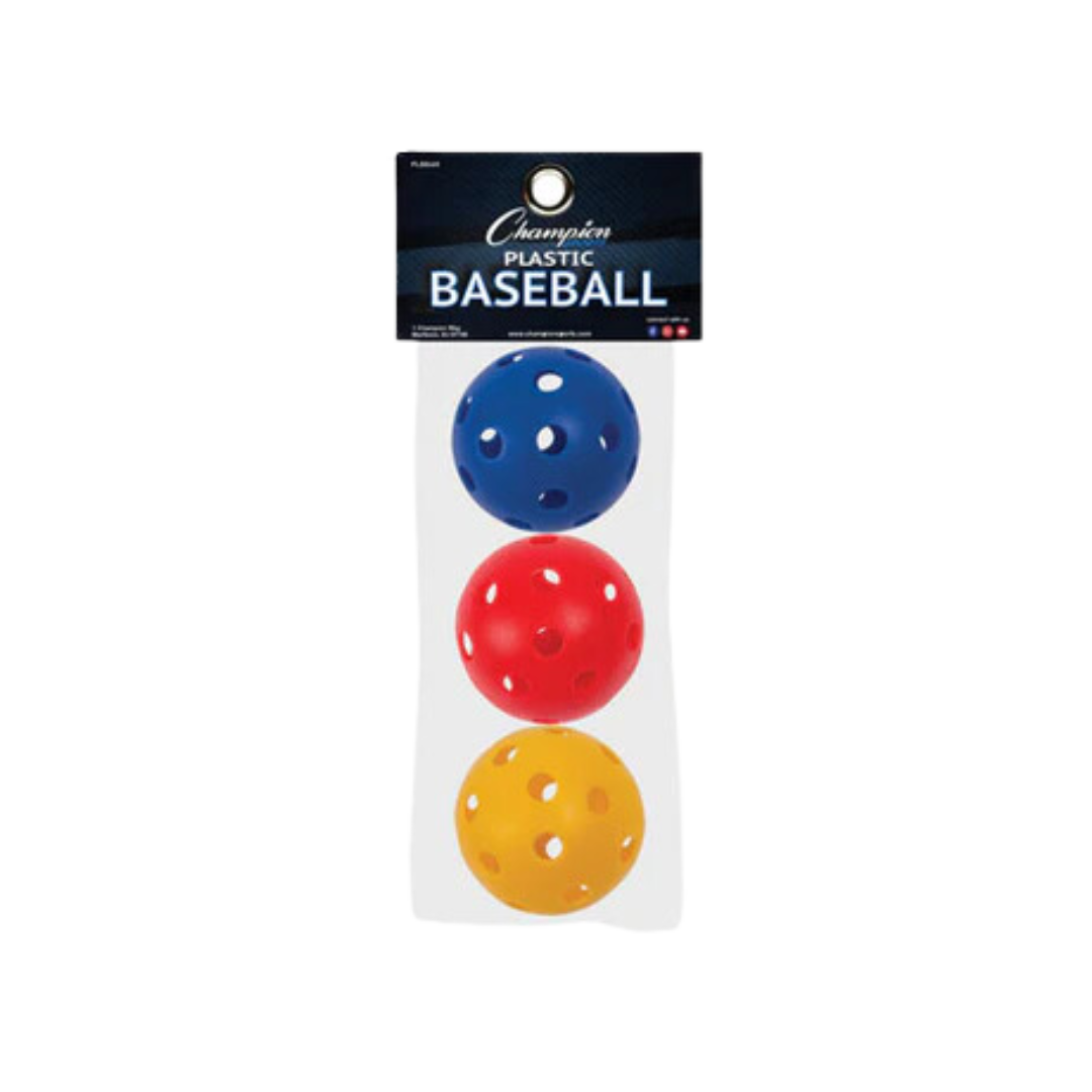 Champion Sports Plastic Baseball Assorted Color 3 Pk