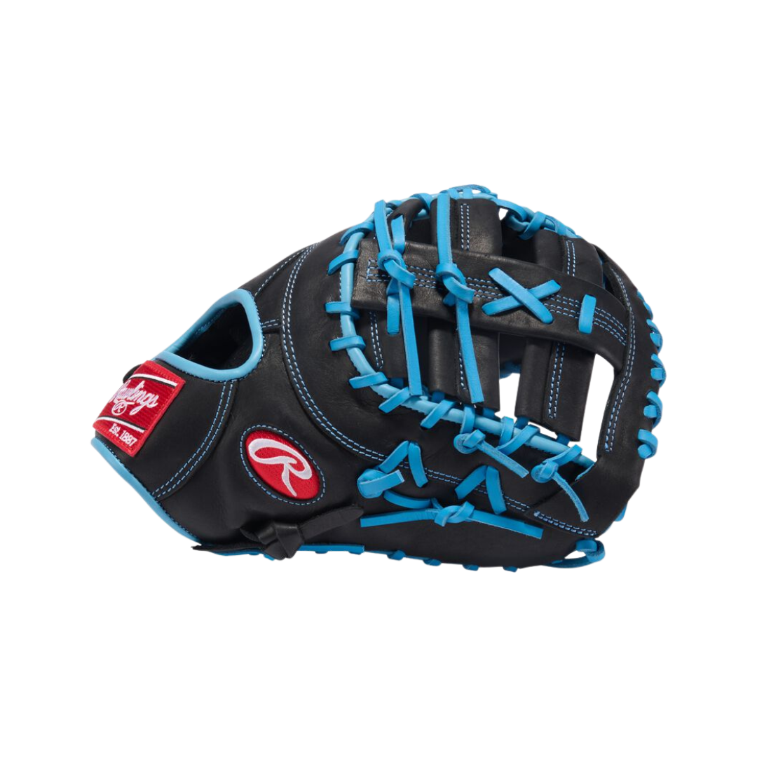 Image of Rawlings R9 Series First Base Mitt Left Hand Thrower 13'' (Black/Columbia Blue)