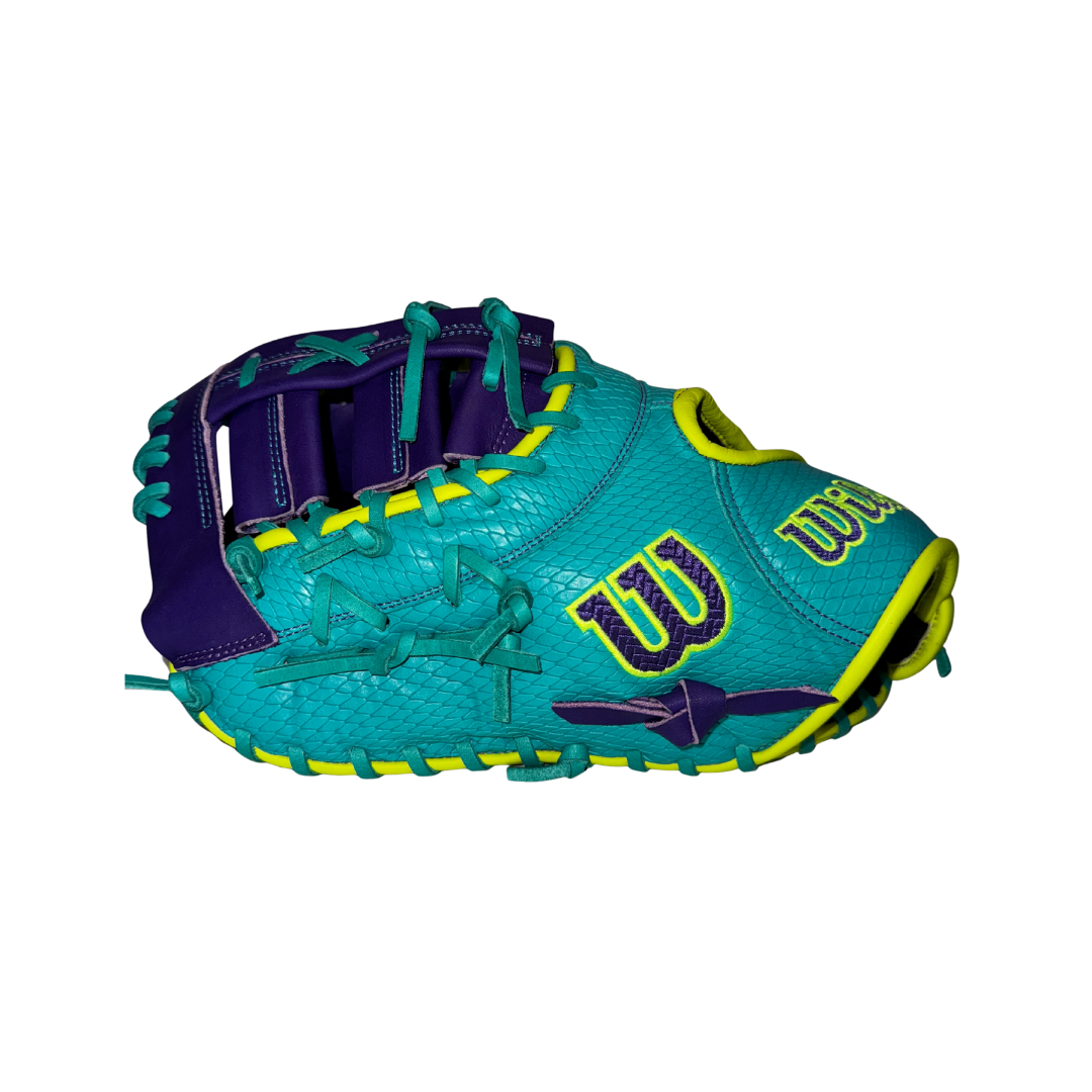 Image of Wilson A2000 1612 First Base Mitt Left Hand Thrower 12'' (Teal/Purple)
