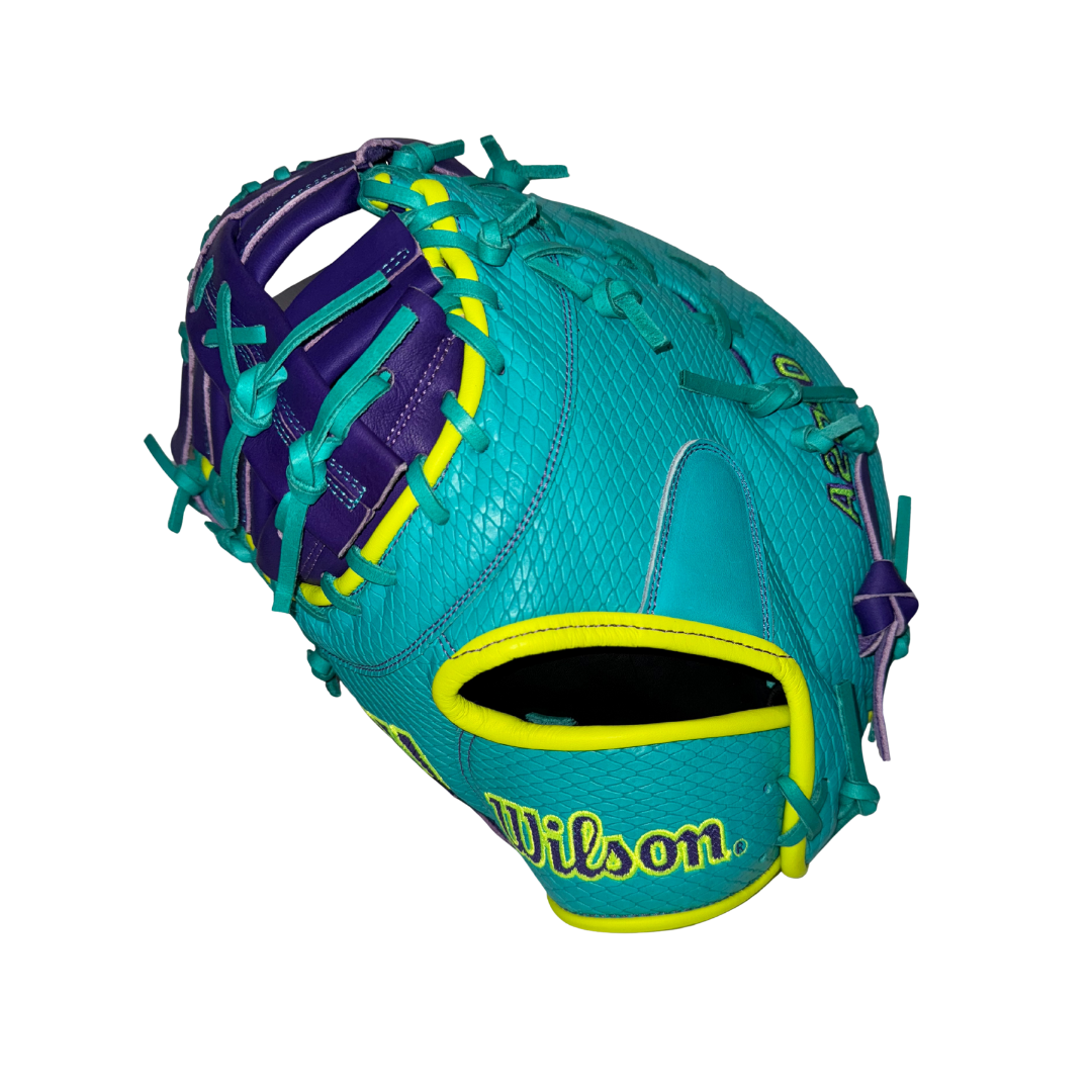Wilson A2000 1612 First Base Mitt Left Hand Thrower 12'' (Teal/Purple)
