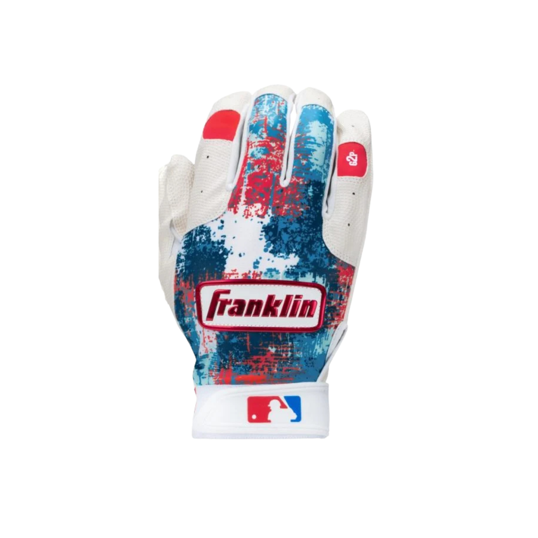 Franklin MLB Grow to Pro T-ball Batting Gloves (White/Scarlet/Royal)