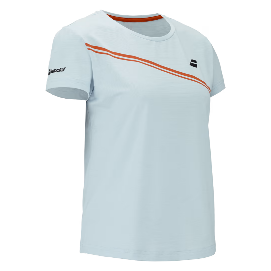 Image of Babolat Woman's Play Cap Sleeve Top (Light Blue/Orange)
