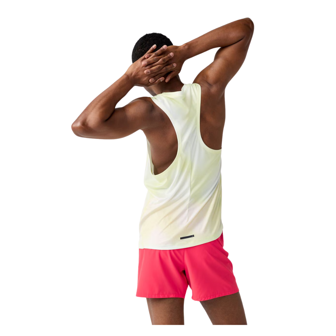Image of Brooks Man's Dash Singlet Printed Top (White/ Yellow)
