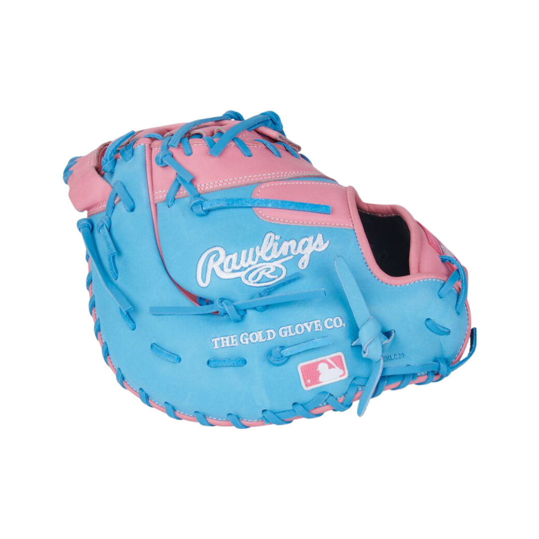Image of Rawlings HOH Left Hand Thrower First Base Mitt 12.25''(Columbia Blue/Pink)