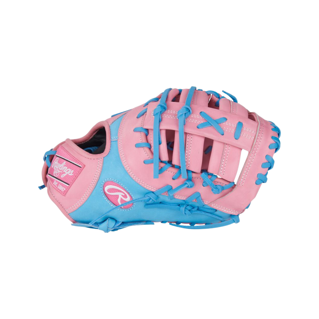 Image of Rawlings HOH Left Hand Thrower First Base Mitt 12.25''(Columbia Blue/Pink)