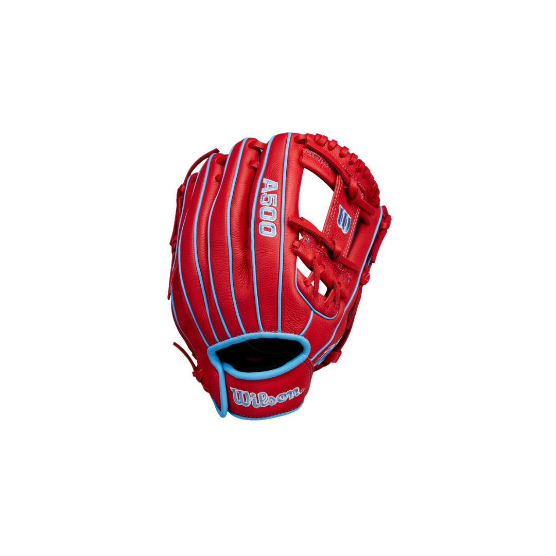 Wilson A500 Youth Utility Glove Left Hand Thrower (Scarlet/Columbia Blue) 11.5