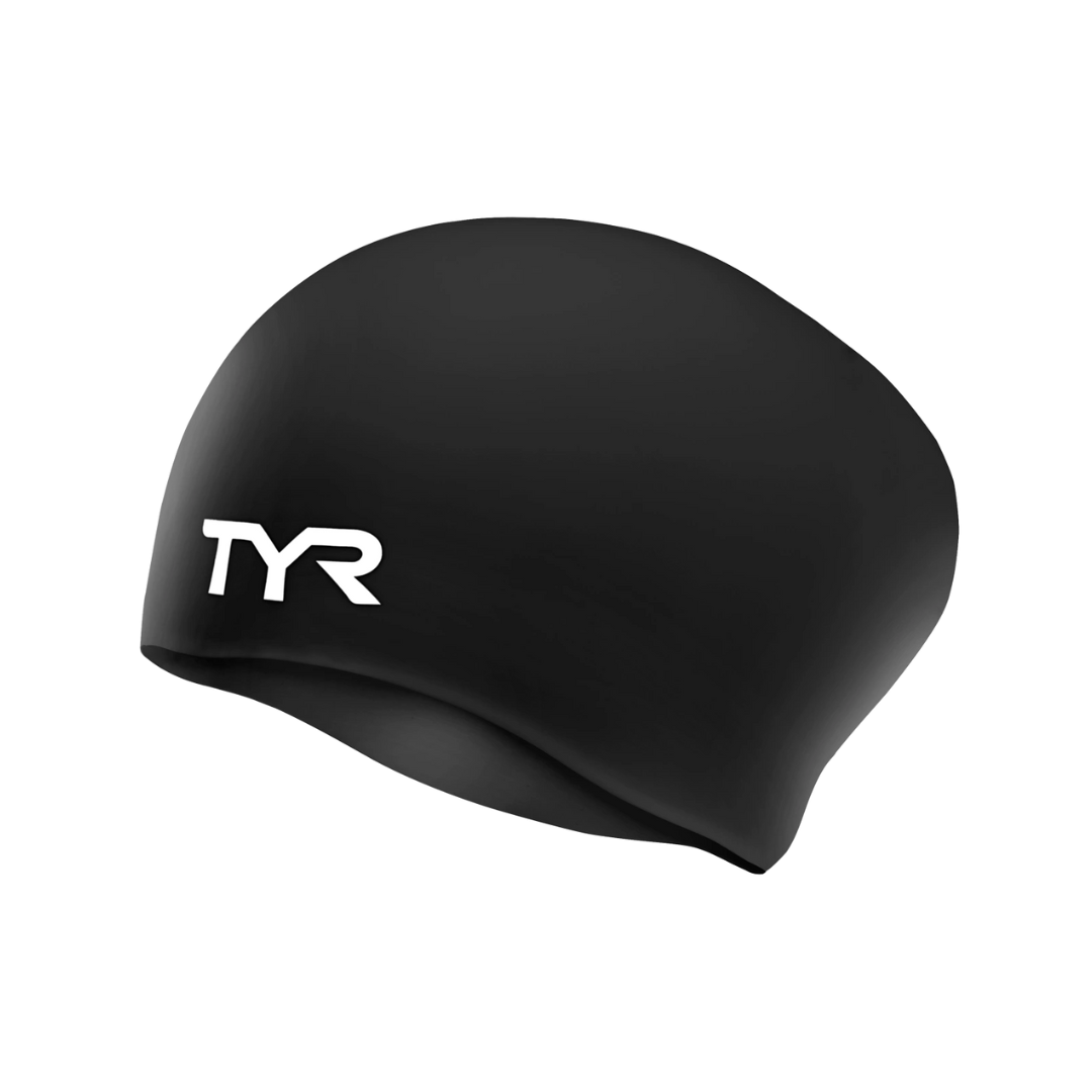 TYR Long Hair Silicone Swim Cap Black - Deportes Salvador Colom