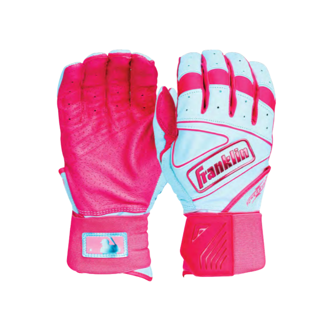 Franklin Sports Powerstrap Infinite Batting Gloves (Columbia Blue/Pink)