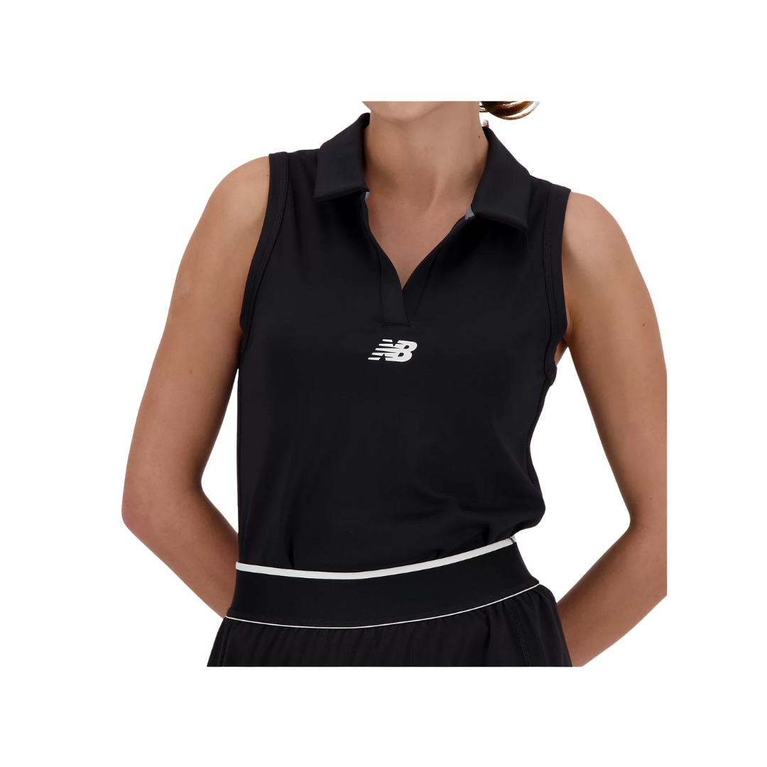 New Balance Women Collared Tournament Tank (Black)