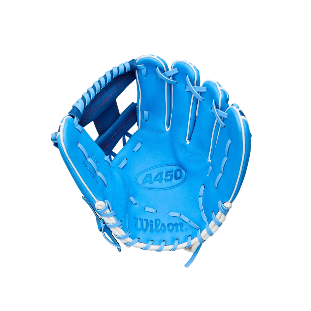 Image of Wilson A450 RH Baseball Glove 11.5'' (Columbia Blue/Navy)
