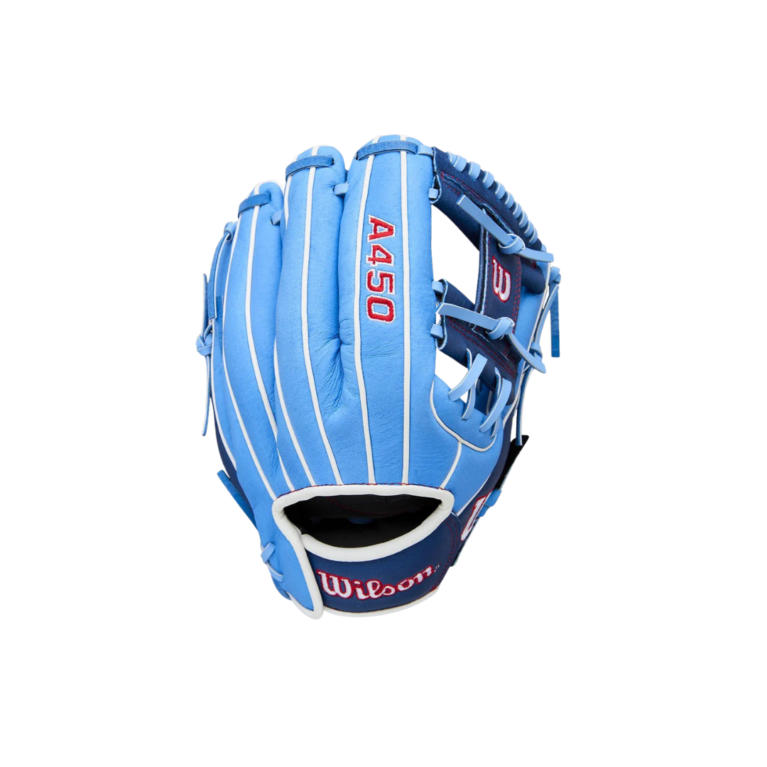 Wilson A450 Glove Left Hand Thrower (Columbia Blue/Navy) 11.5''