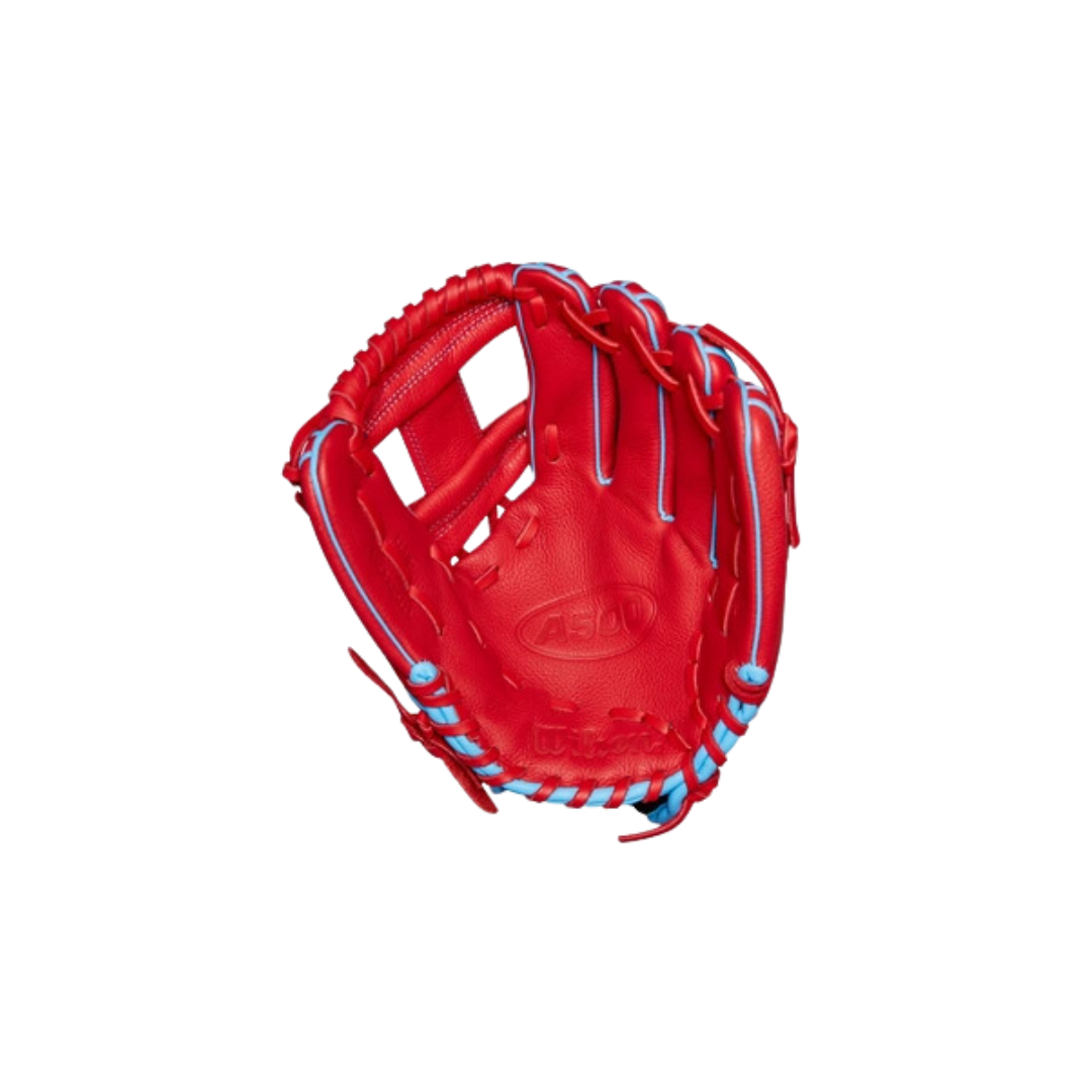 Wilson A500 Youth Utility Glove Left Hand Thrower (Scarlet/Columbia Blue) 11.5" - Deportes Salvador Colom