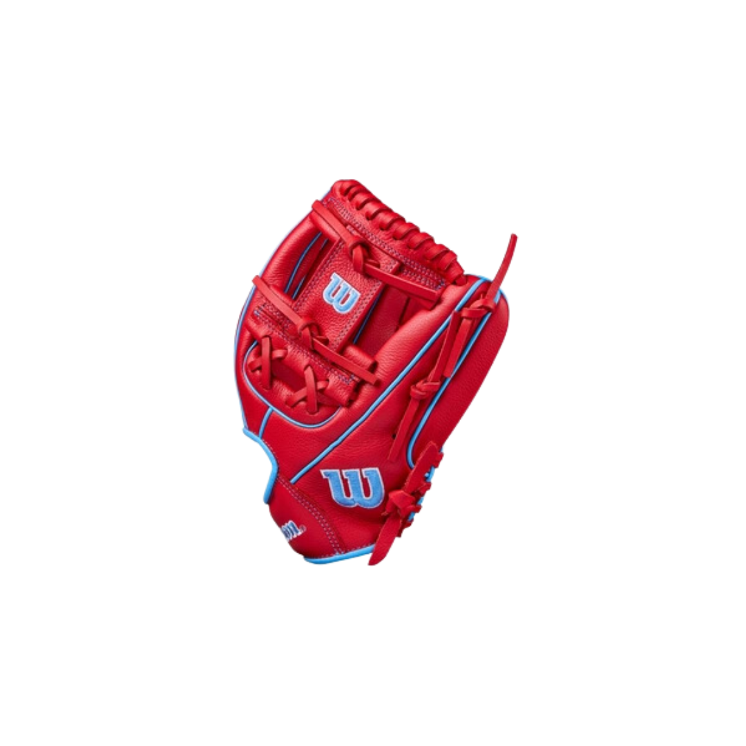 Image of Wilson A500 Youth Utility Glove Left Hand Thrower (Scarlet/Columbia Blue) 11.5