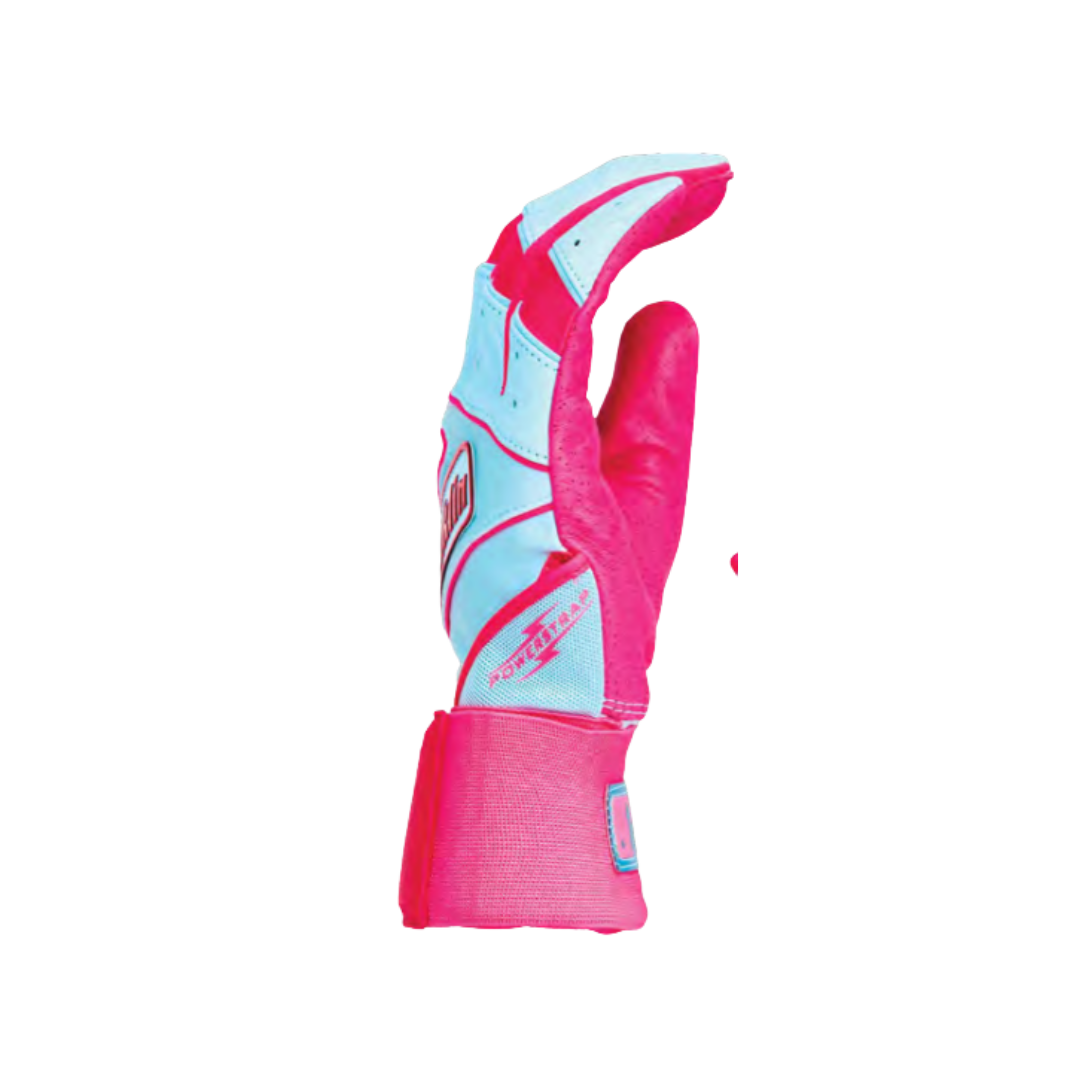 Image of Franklin Sports Powerstrap Infinite Batting Gloves (Columbia Blue/Pink)