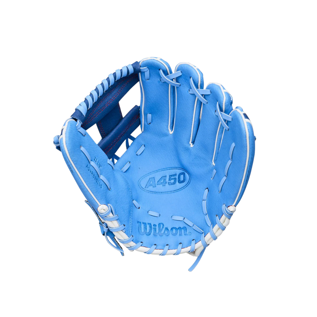 Wilson A450 Glove Left Hand Thrower (Columbia Blue/Navy) 11.5''