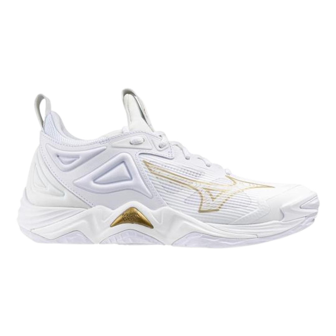 white and gold volleyball shoes